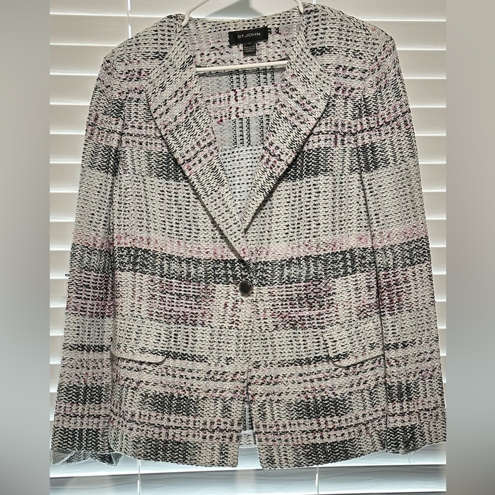 St. John Black and Pink Tweed Jacket (14)
